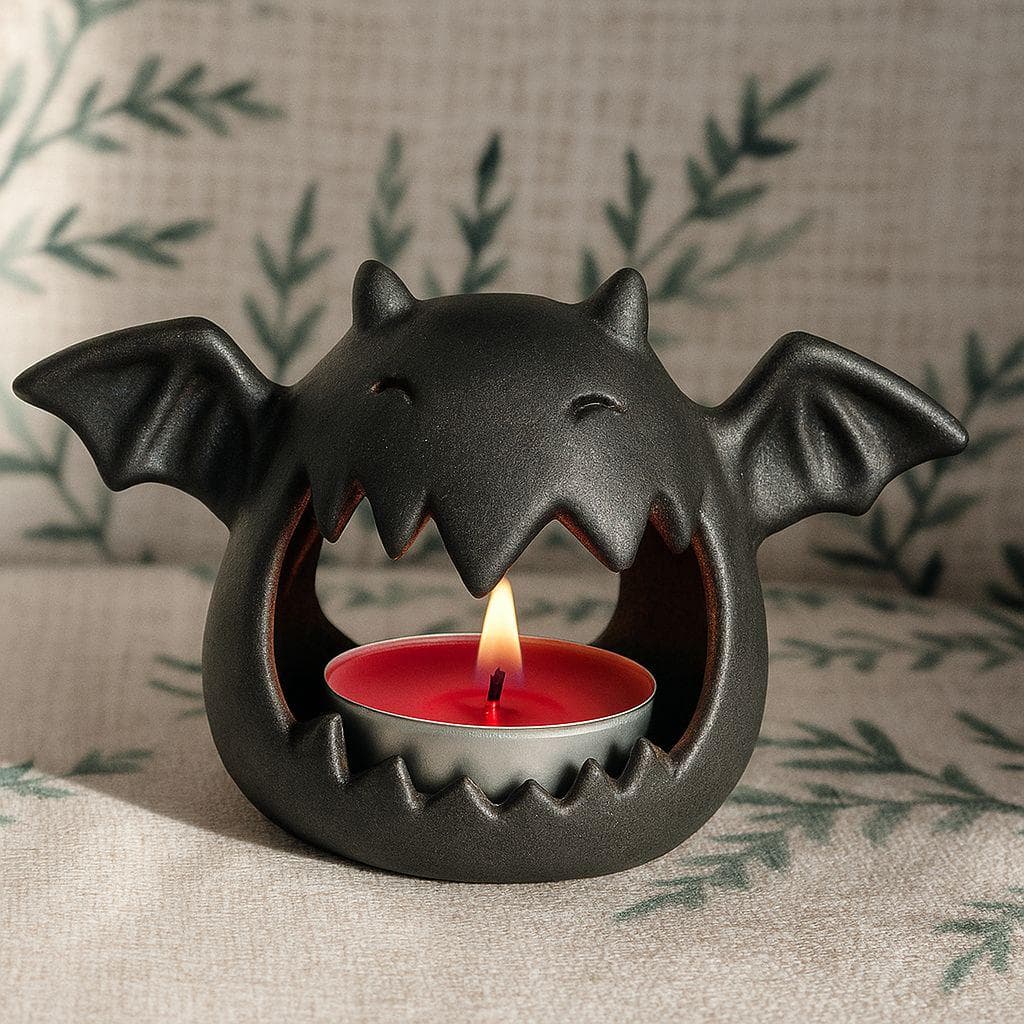 Dark demonbat ceramic candleholder