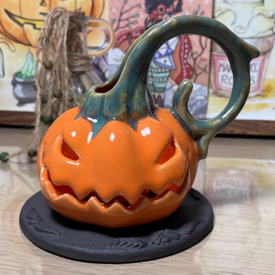 Handcrafted ceramic Jack O'Lantern pumpkin
