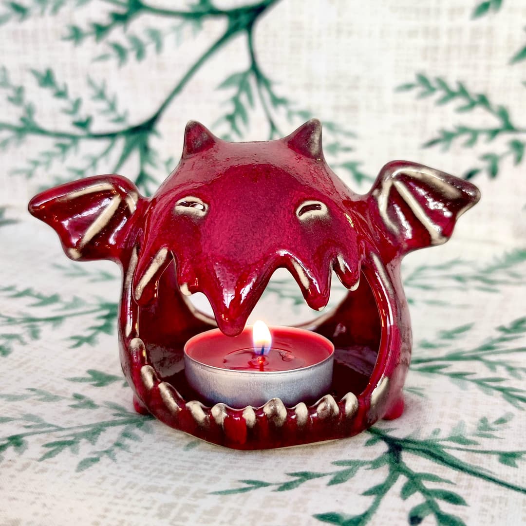 Red demonbat ceramic candleholder